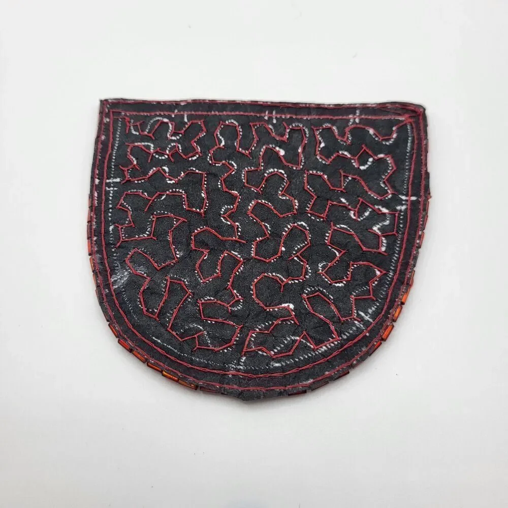 Vintage Red Sequin Epaulet Patch Beaded Edges 4in